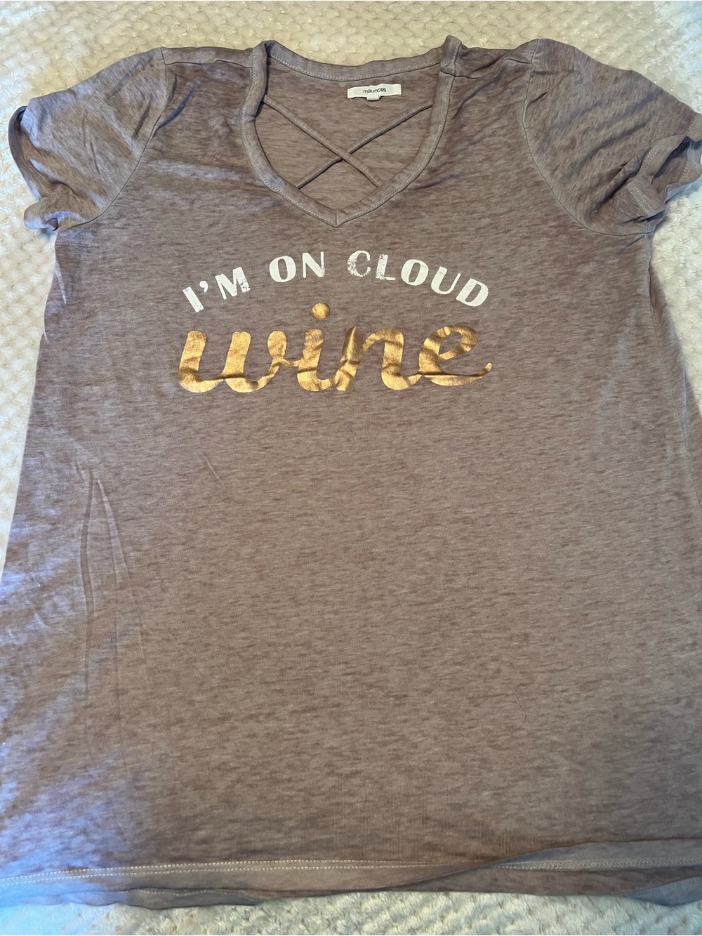 Maurices Purple Short Sleeve Graphic Tee with Gold Foil "wine"